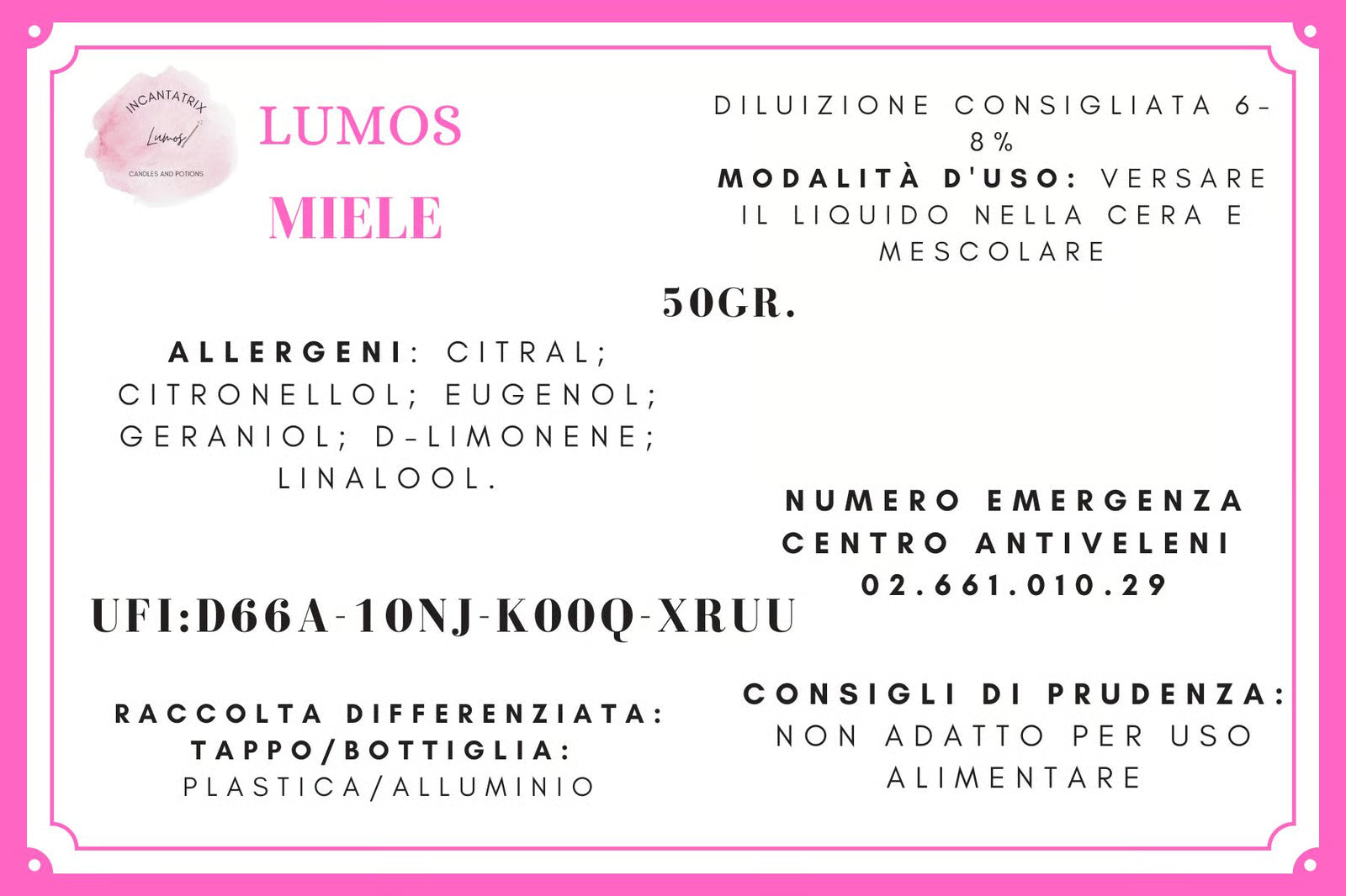 Fragranza Miele UFI Free - Profumo Dolce e Naturale per Candele