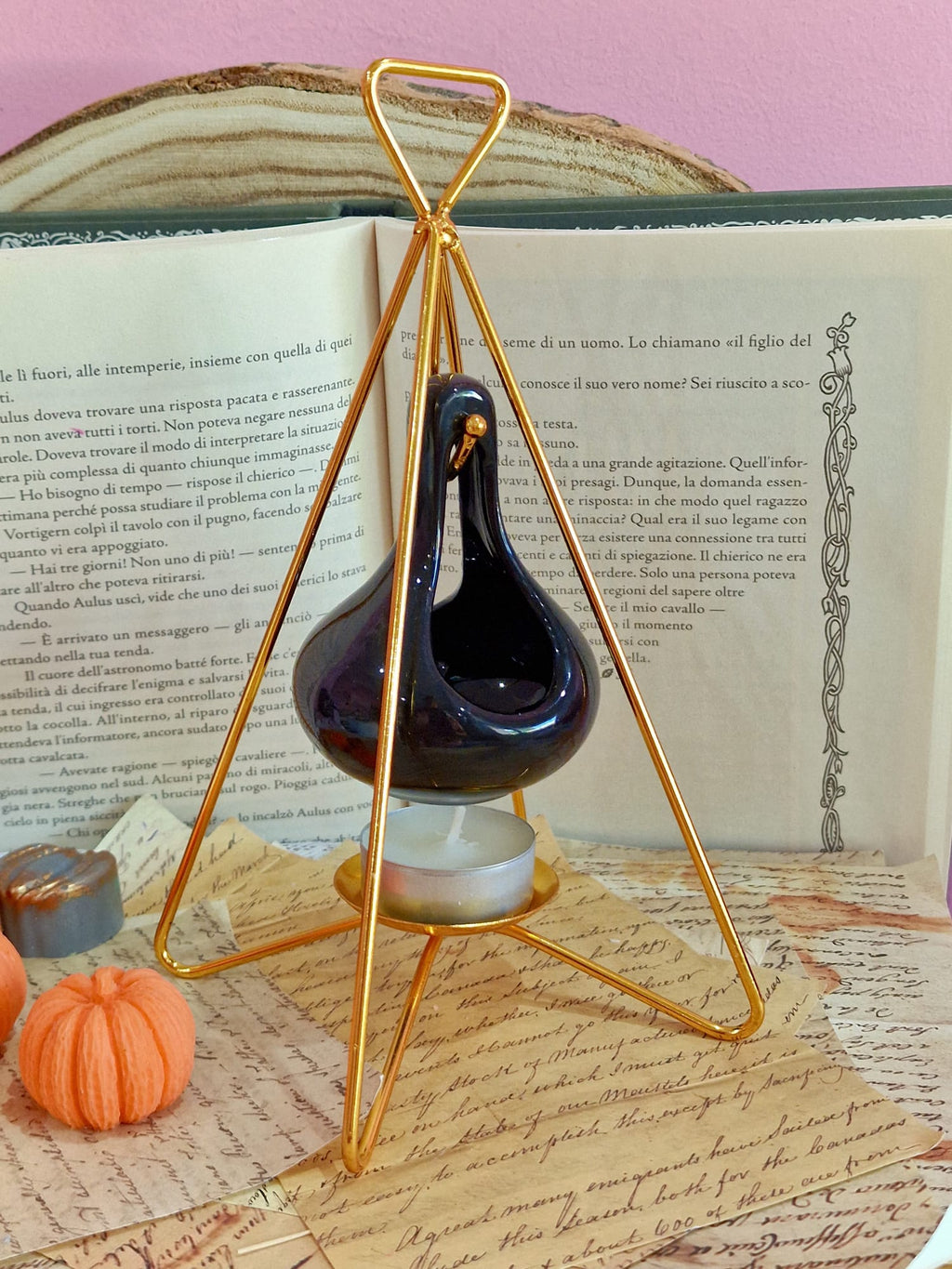 Lumos Incantatrix Scaldacera Ceramica Nero Lucido e Acciaio Oro