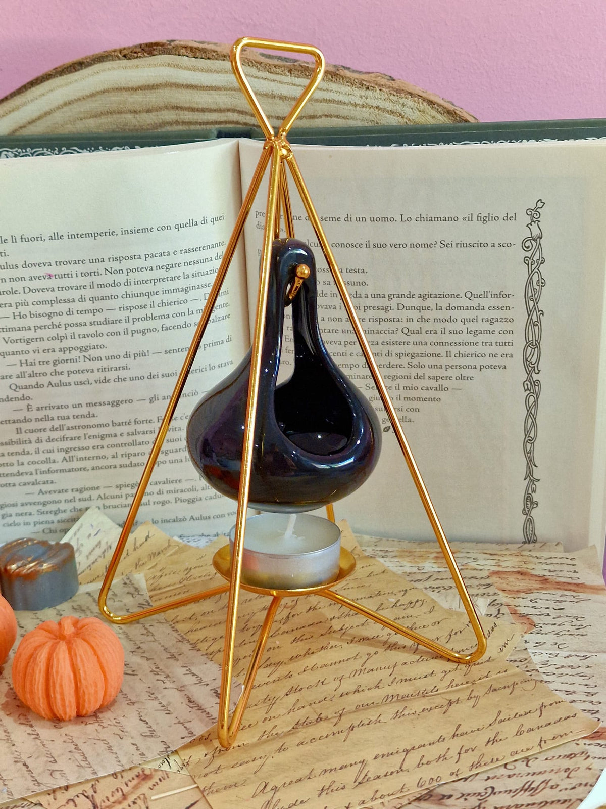 Lumos Incantatrix Scaldacera Ceramica Nero Lucido e Acciaio Oro