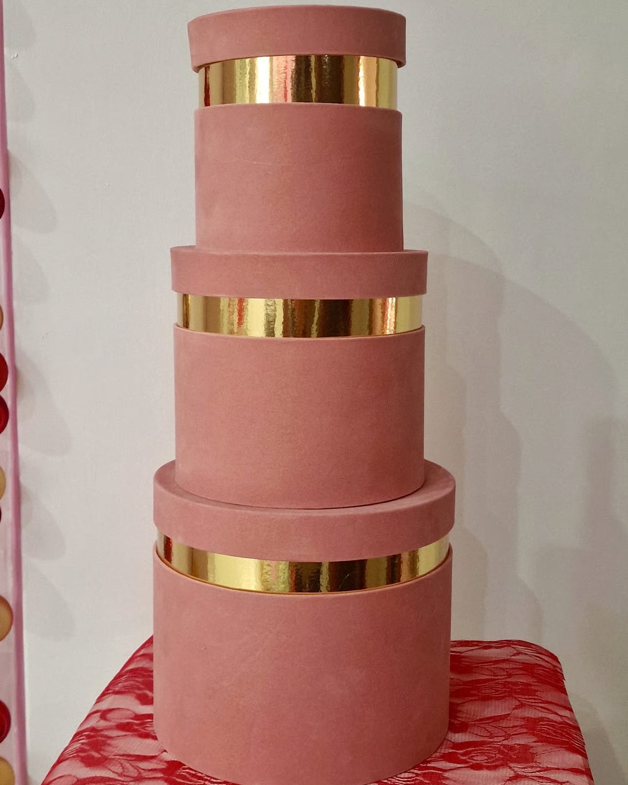 Scatole velluto rosa antico bordo oro - packaging regalo artigianale made in Italy