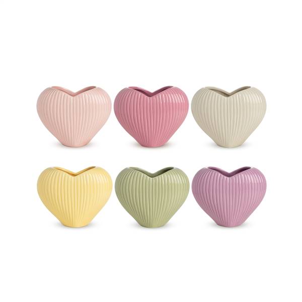 Vaso in Ceramica a Forma di Cuore Rigato Likò - Vari Colori e Misure
