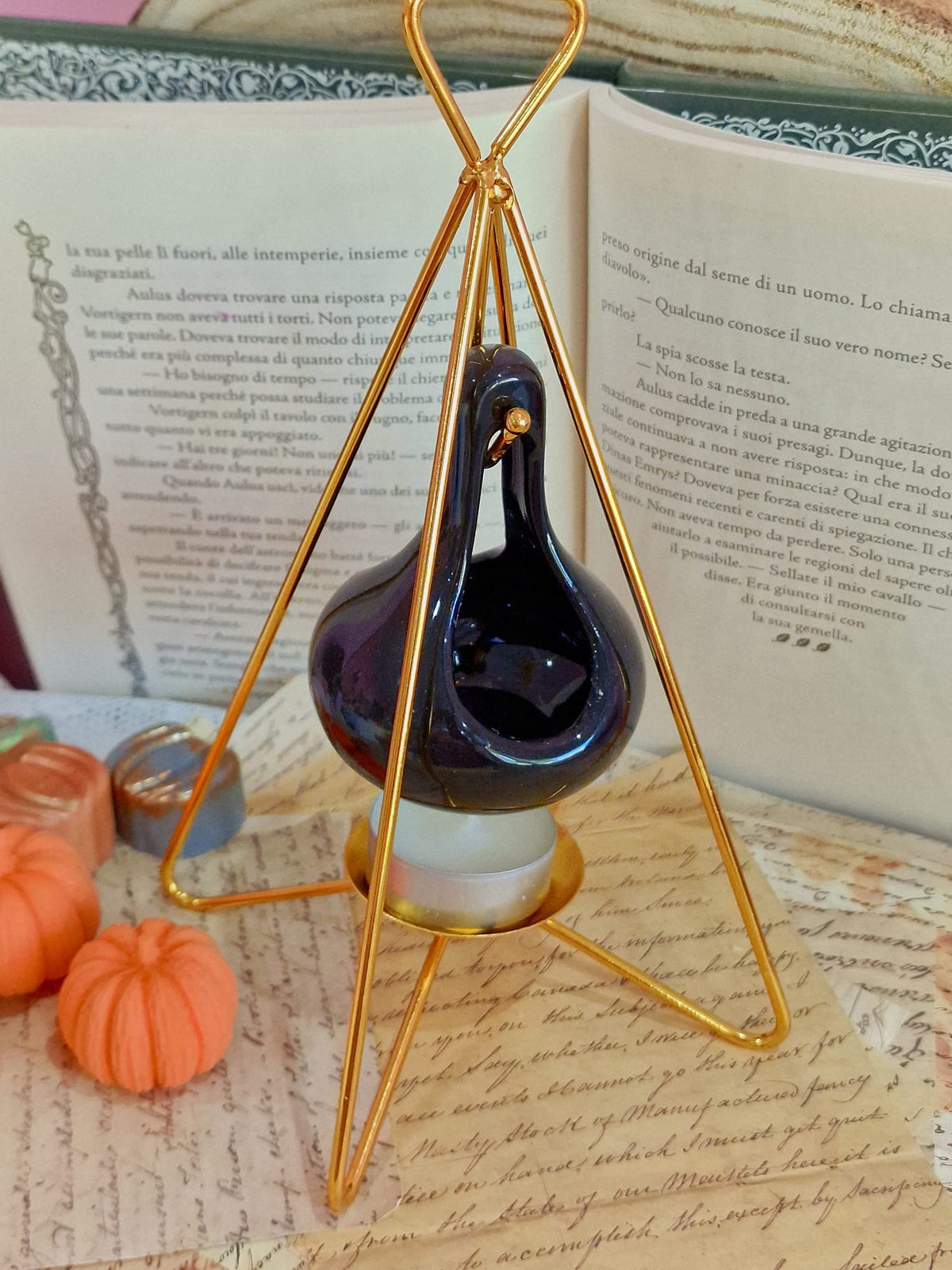 Lumos Incantatrix Scaldacera Ceramica Nero Lucido e Acciaio Oro